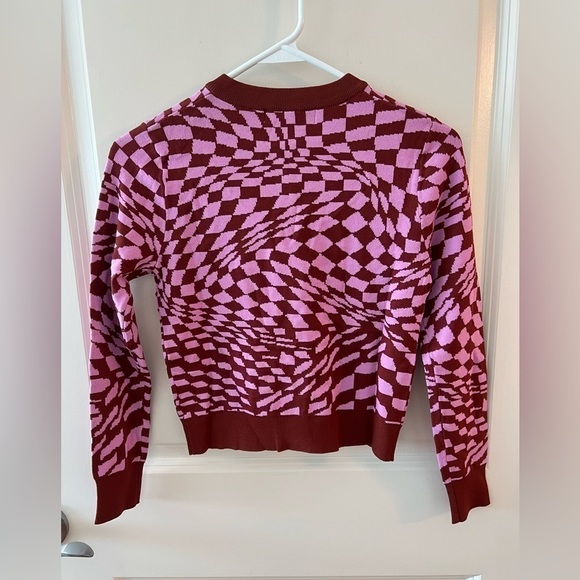 Daydreamer Magenta Wave Abstract Checkered Button Front Cardigan Sweater NWT - Picture 13 of 16